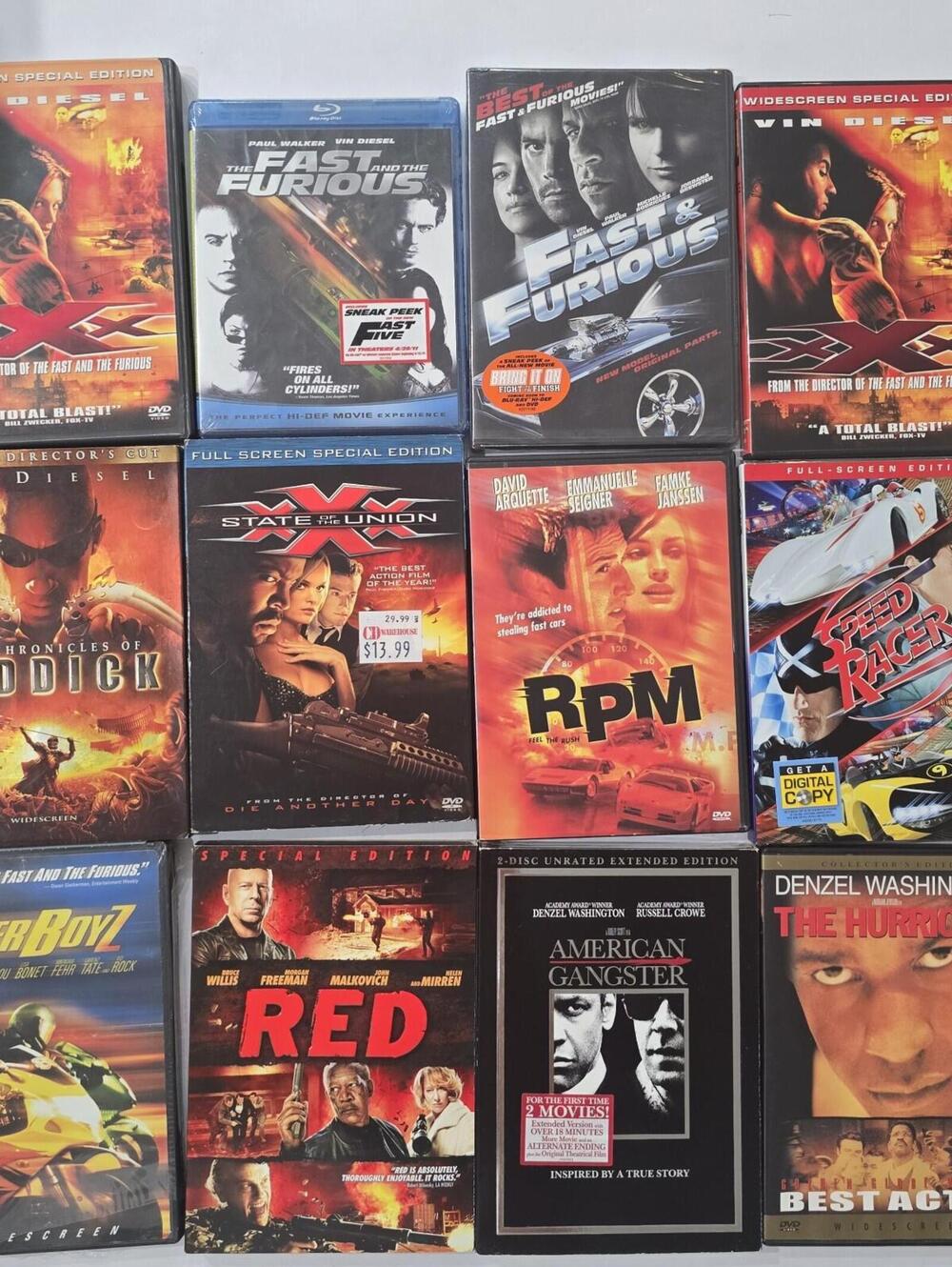 12 Movie Action DVD Blu-ray Lot Fast Furious Riddick XXX Sealed x3 & More.